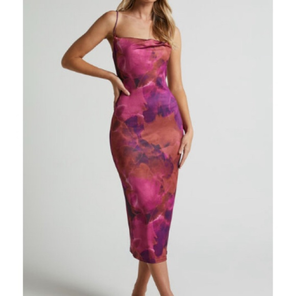 Showpo Vibrant Pink and Purple Midi Dress